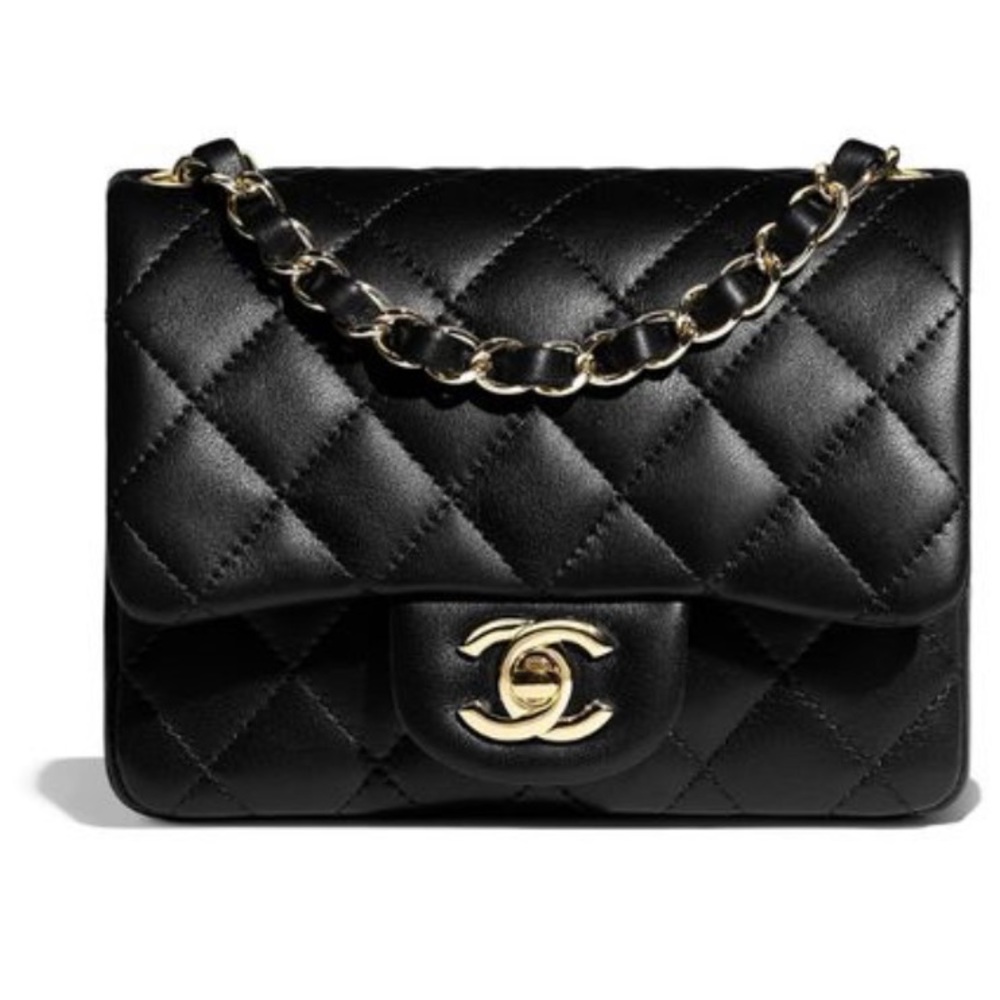 NWT Chanel Black CC Mini Square Lambskin Classic Flap w Receipt! Champagne HW